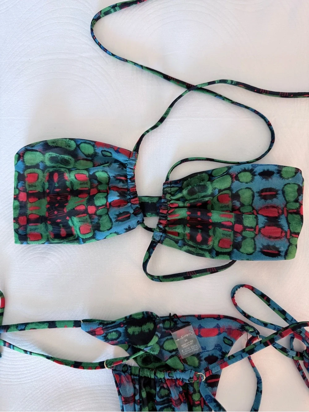 Gonza Multicolor Green Blue Red Tie-Side Bandeau Bikini Set - Picture 5 of 6